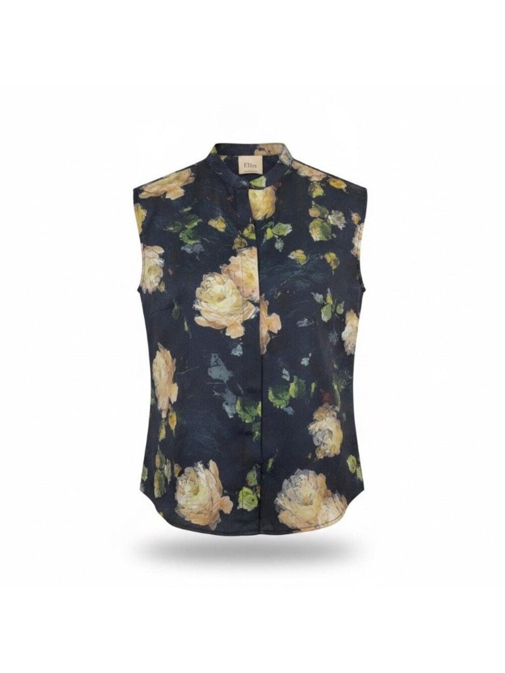 Elie Tahari Womens Navy Floral Sleeveless Button Blouse Size M